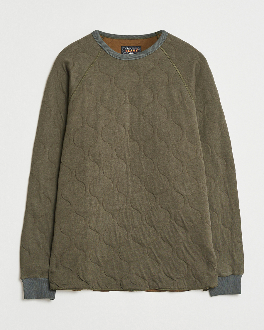 BEAMS PLUS MIL Quilt Crew Neck Olive at CareOfCarl.com