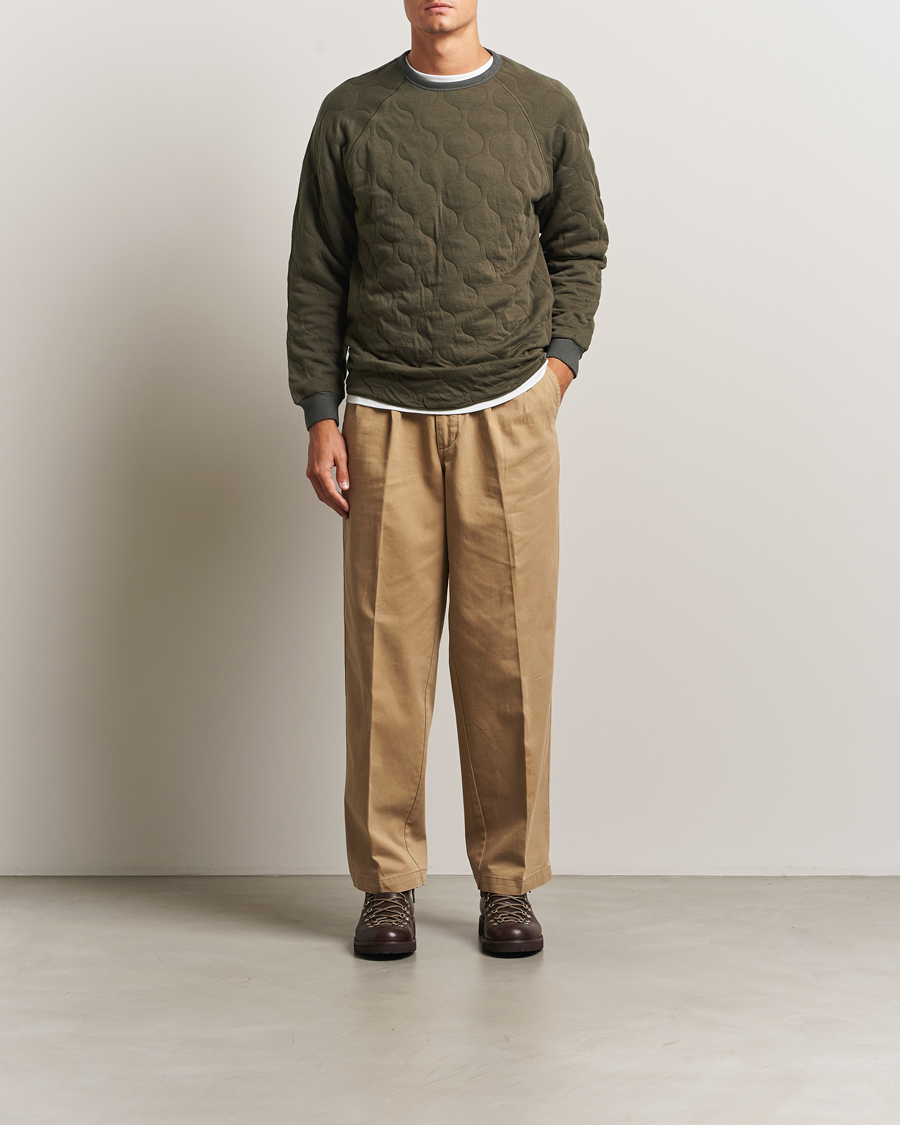 BEAMS PLUS MIL Quilt Crew Neck Olive at CareOfCarl.com