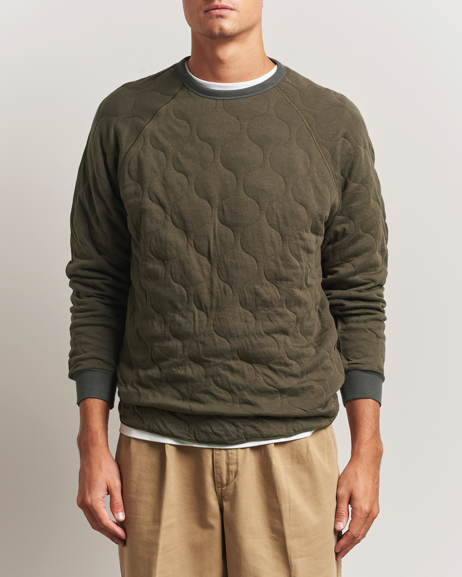 BEAMS PLUS MIL Quilt Crew Neck Olive at CareOfCarl.com