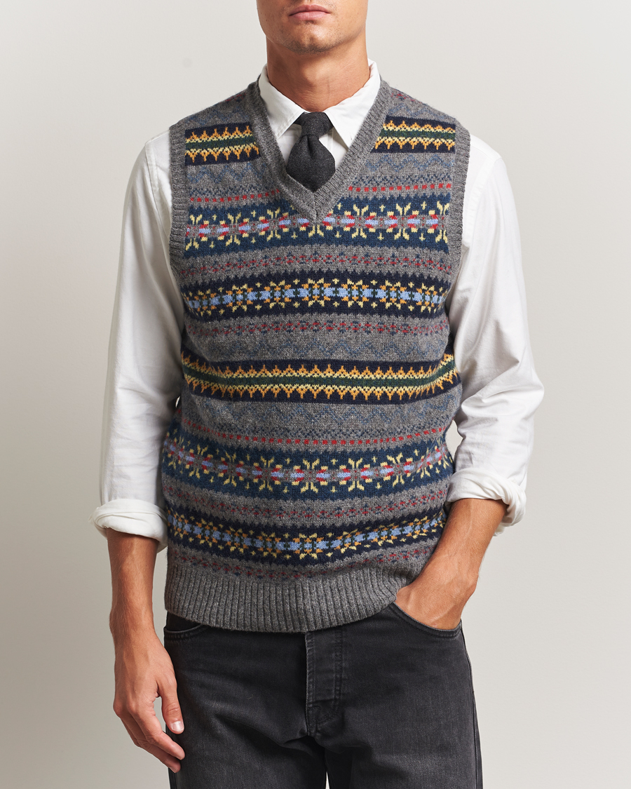 Men | Sweaters & Knitwear | BEAMS PLUS | Fairisle Knit Vest Grey