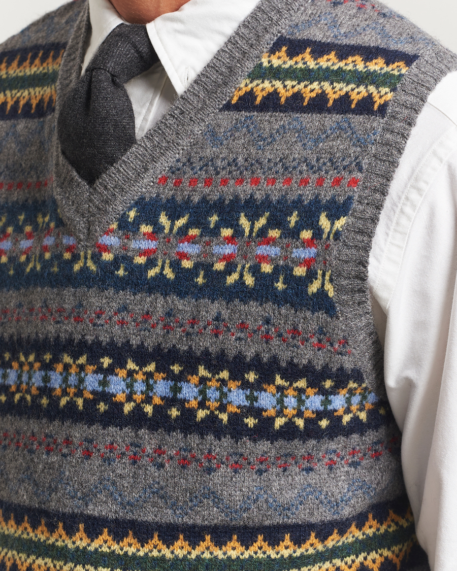Men | Sweaters & Knitwear | BEAMS PLUS | Fairisle Knit Vest Grey