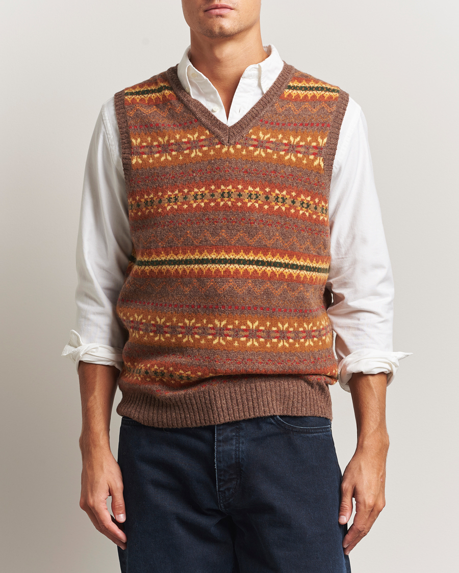 Men | Sweaters & Knitwear | BEAMS PLUS | Fairisle Knit Vest Light Brown