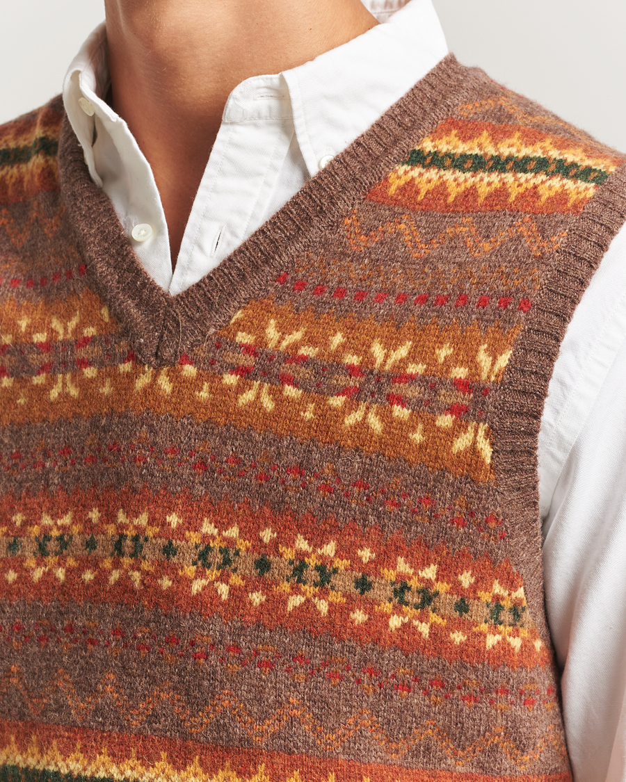 Men | Sweaters & Knitwear | BEAMS PLUS | Fairisle Knit Vest Light Brown
