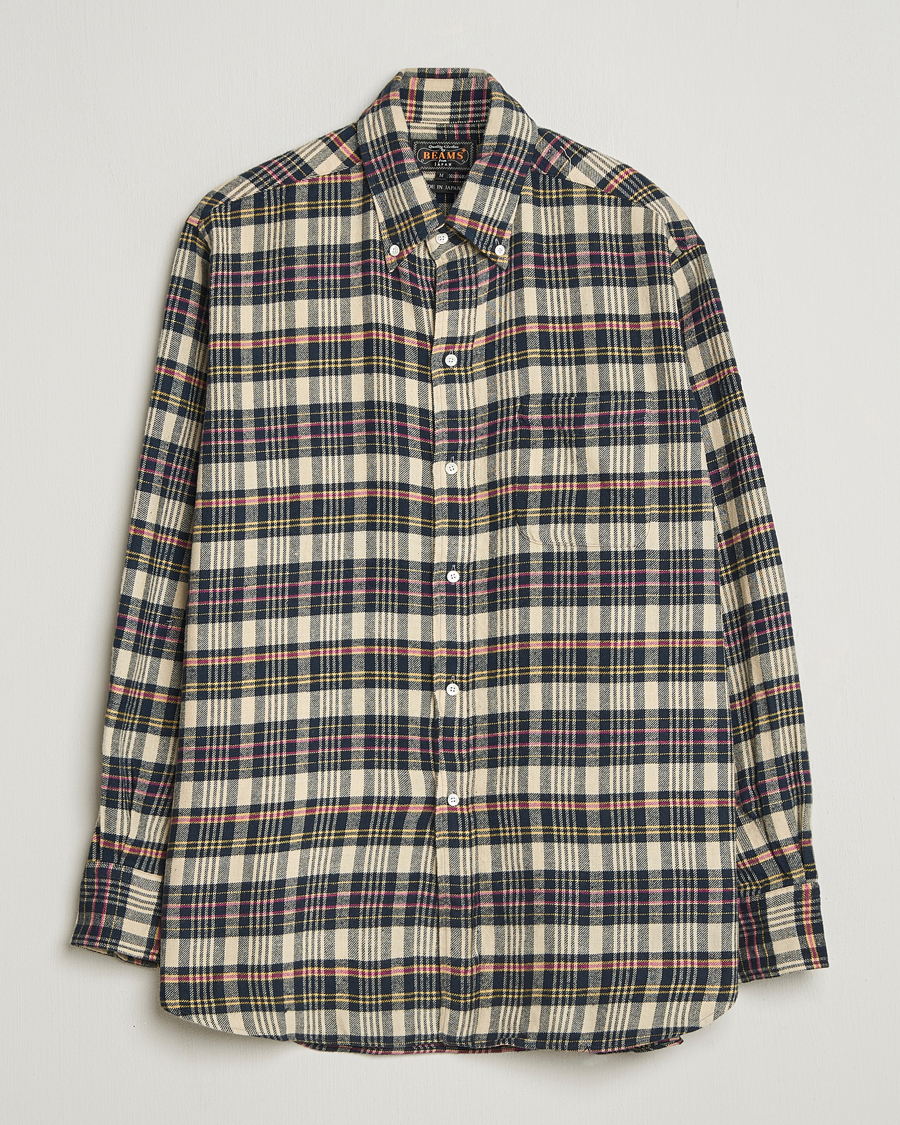 BEAMS PLUS Flannel Button Down Shirt Beige Check at CareOfCarl.com