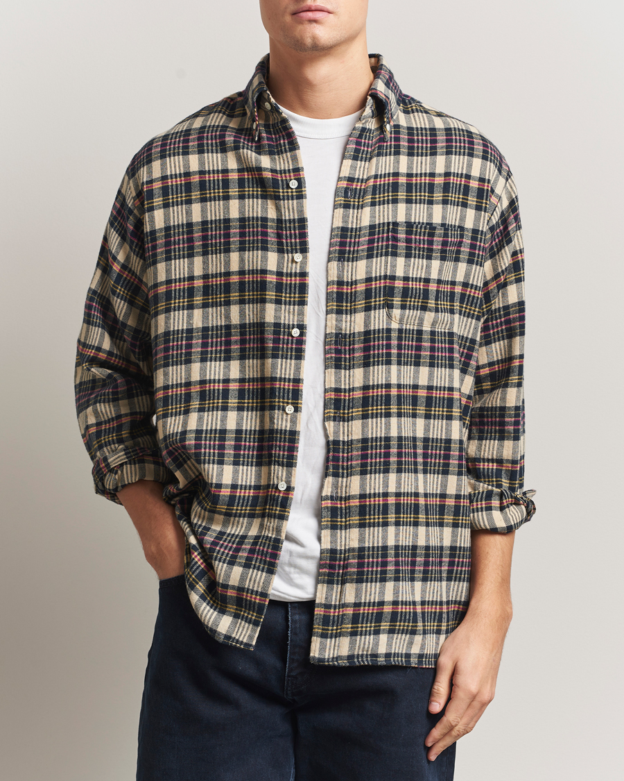 BEAMS PLUS Flannel Button Down Shirt Beige Check at CareOfCarl.com