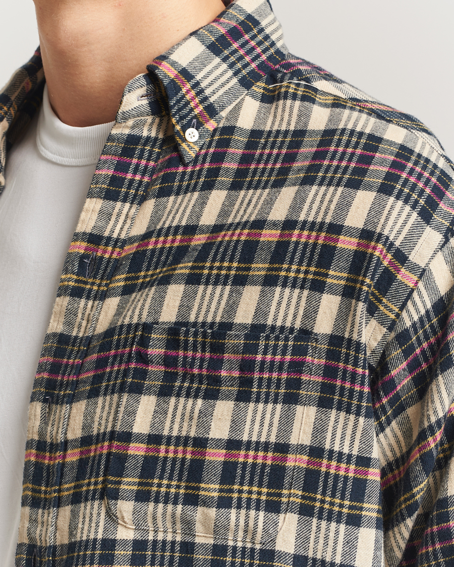 BEAMS PLUS Flannel Button Down Shirt Beige Check at CareOfCarl.com