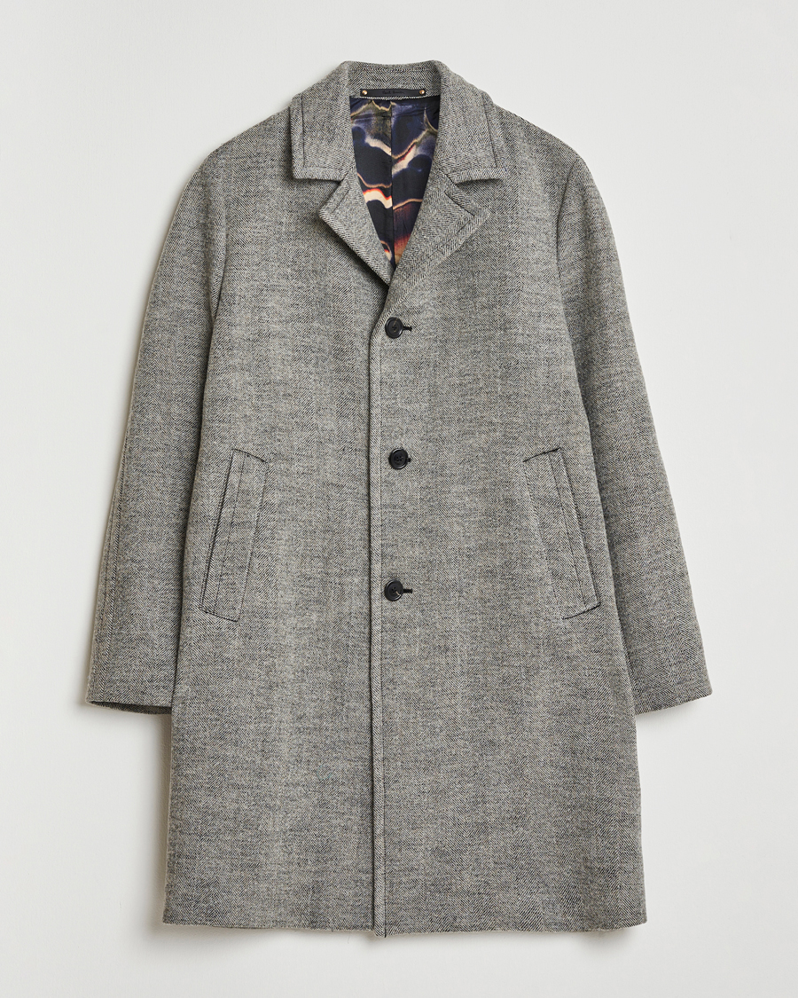Paul Smith Wool Herringbone Coat Grey at CareOfCarl.com