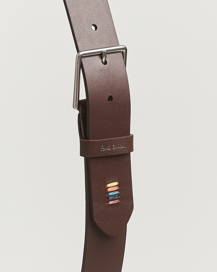 Men | Belts | Paul Smith | Stitch Leather Belt Dark Brown