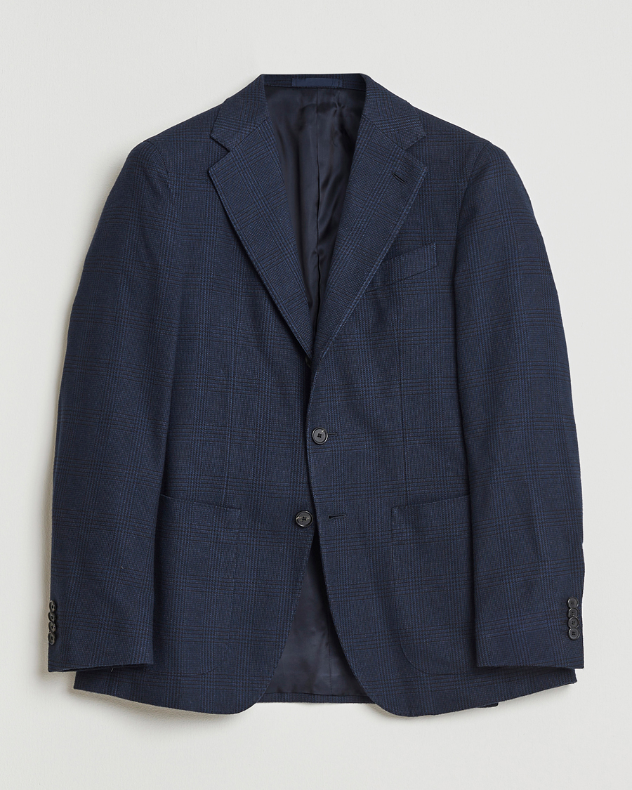 Caruso Aida Brushed Cotton Blazer Navy Check at CareOfCarl.com