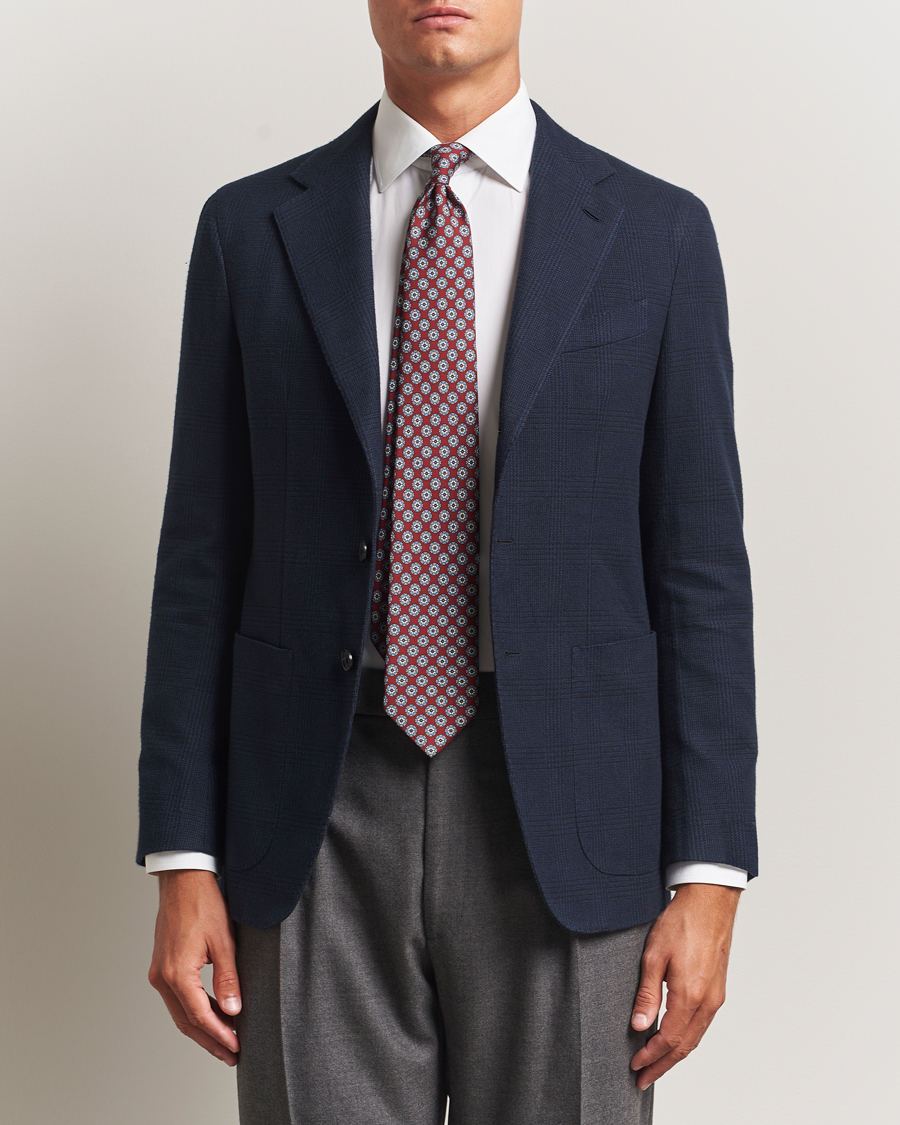 Caruso Aida Brushed Cotton Blazer Navy Check at CareOfCarl.com