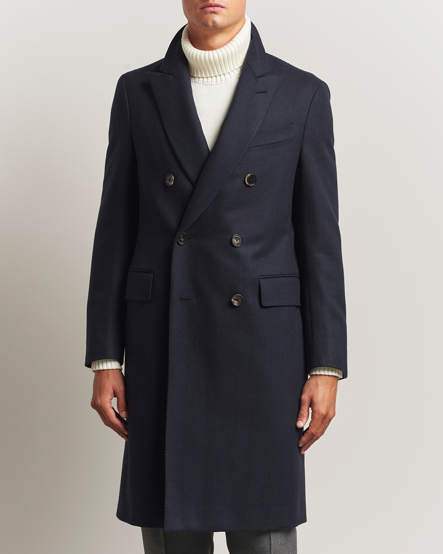 Men | Coats & Jackets | Caruso | Aida Double Breasted Wool Coat Navy