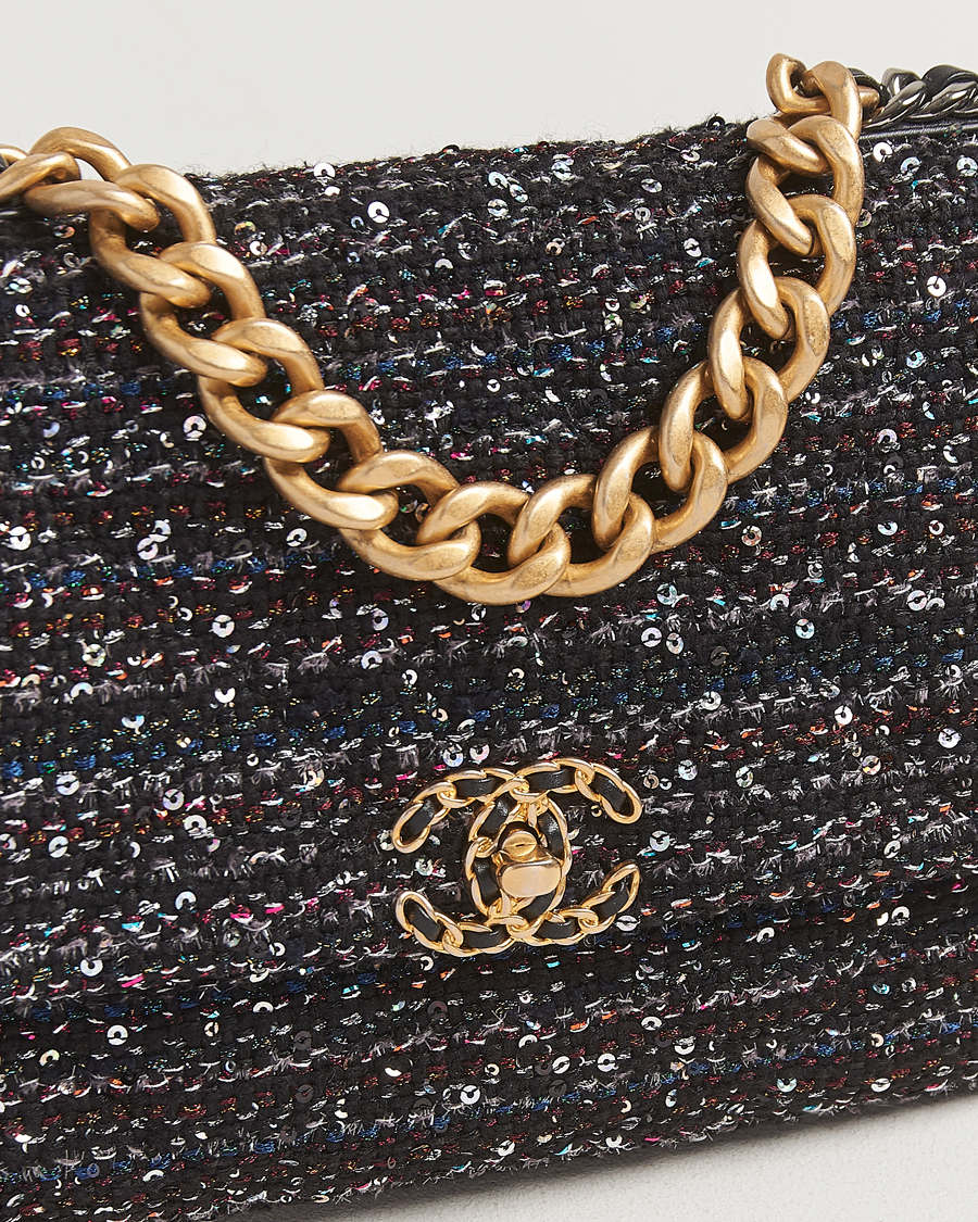 Men | Chanel Pre-Owned Chanel 19 Sequins Large Handbag Black | Chanel Pre-Owned | Chanel 19 Sequins Large Handbag Black