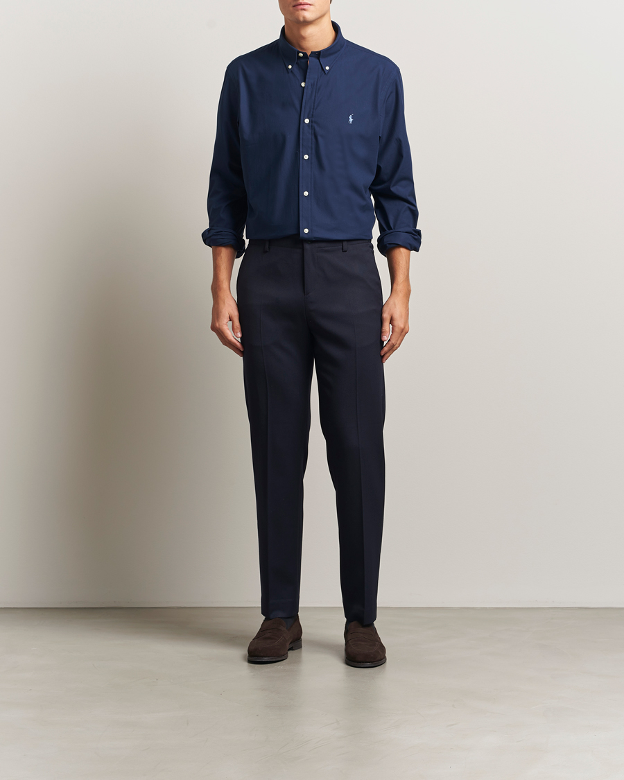 Men | Shirts | Polo Ralph Lauren | Custom Fit Stretch Poplin Shirt Newport Navy