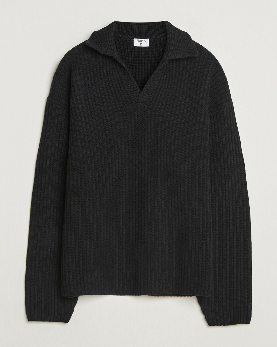 Men | Sweaters & Knitwear | Filippa K | Chunky Ribbed Wool Polo Black