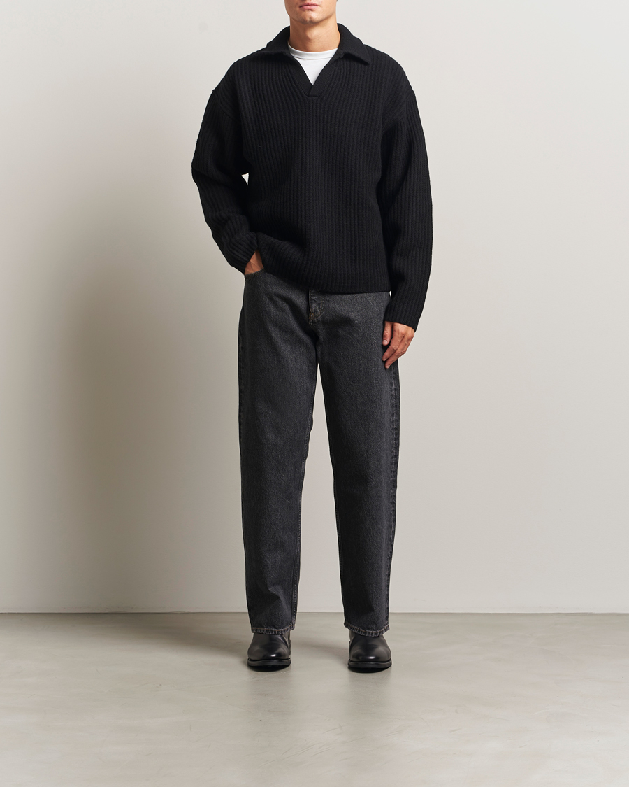 Men | Sweaters & Knitwear | Filippa K | Chunky Ribbed Wool Polo Black