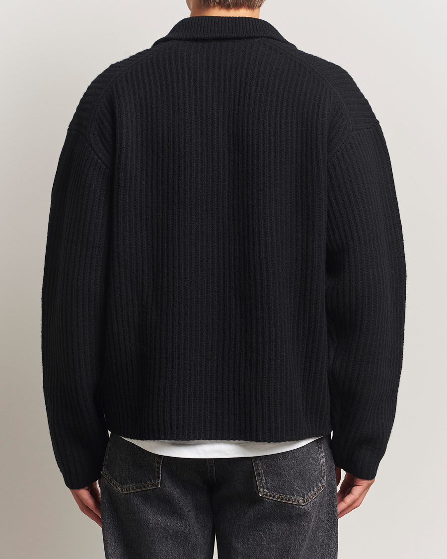 Men | Sweaters & Knitwear | Filippa K | Chunky Ribbed Wool Polo Black