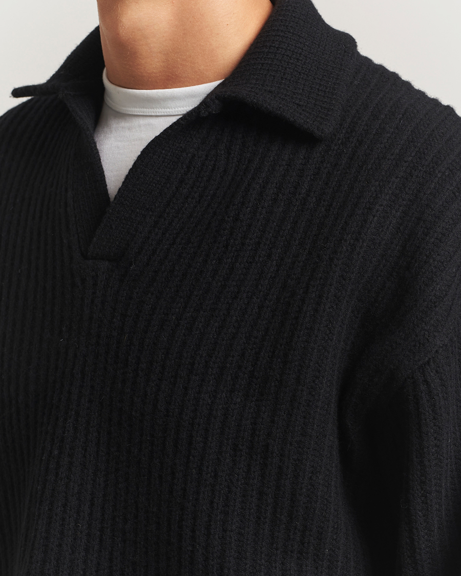 Men | Sweaters & Knitwear | Filippa K | Chunky Ribbed Wool Polo Black