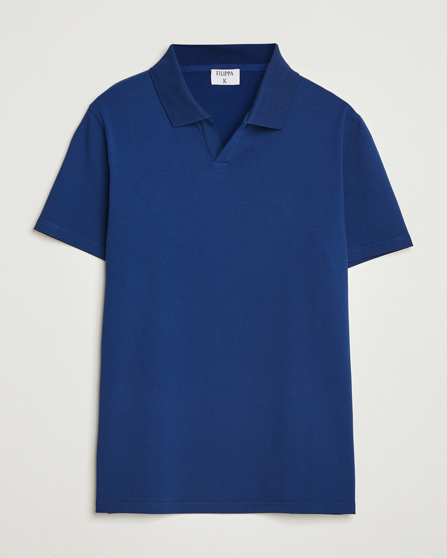 Men | Polo Shirts | Filippa K | Soft Lycra Polo T-Shirt Royal Navy