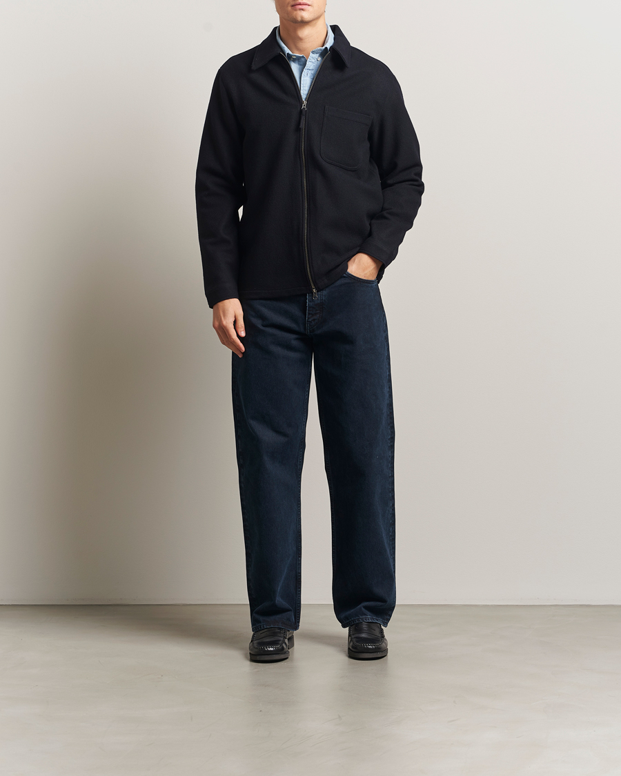 A Day's March Fraser Wool Zip Overshirt Navy at CareOfCarl.com