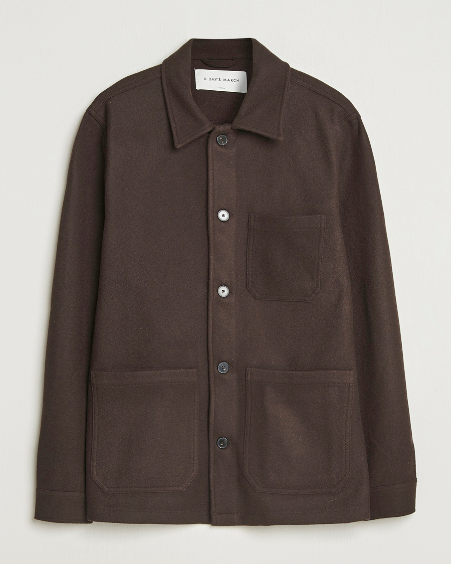 Men | Shirts | A Day's March | Original Wool Overshirt Chocolate
