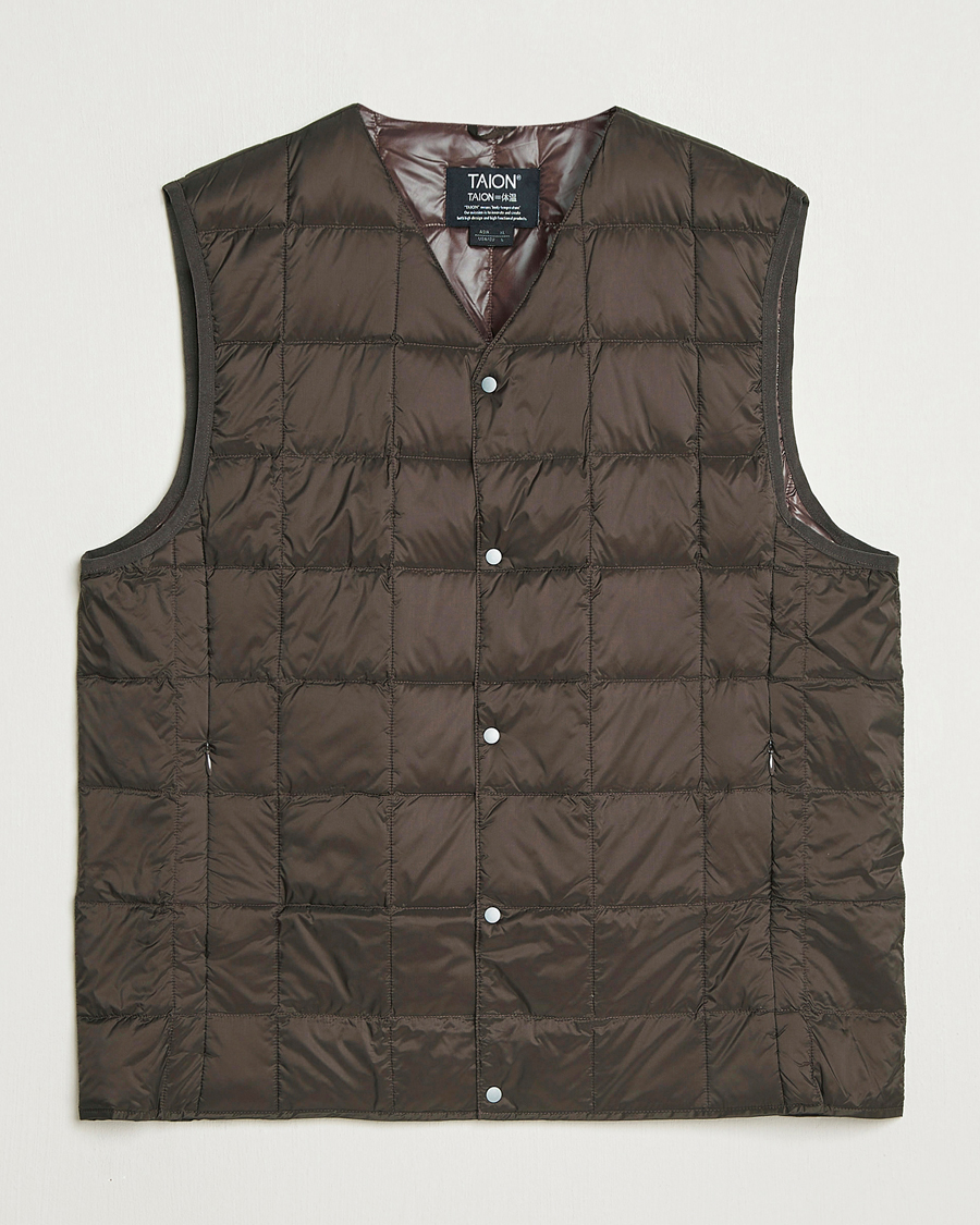 TAION V-Neck Lightweight Down Vest Dark Choco at CareOfCarl.com