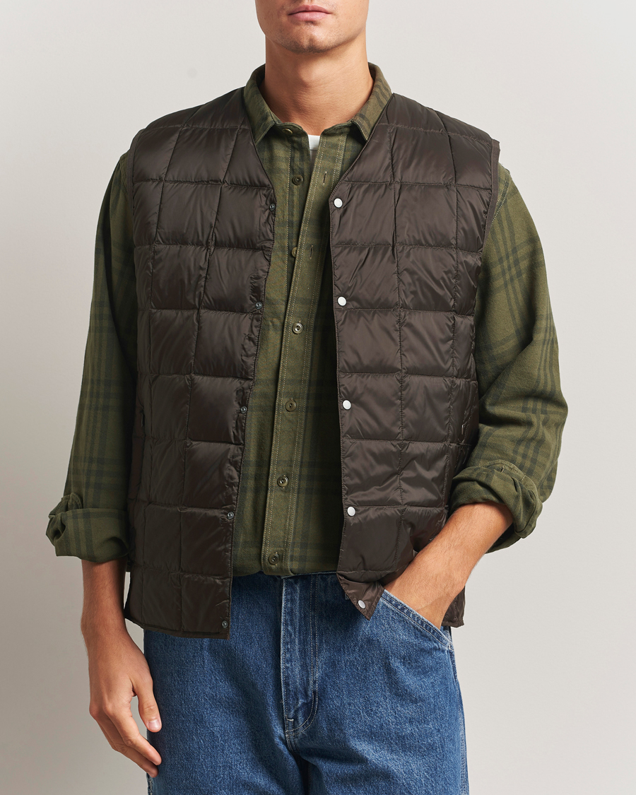 TAION V-Neck Lightweight Down Vest Dark Choco at CareOfCarl.com