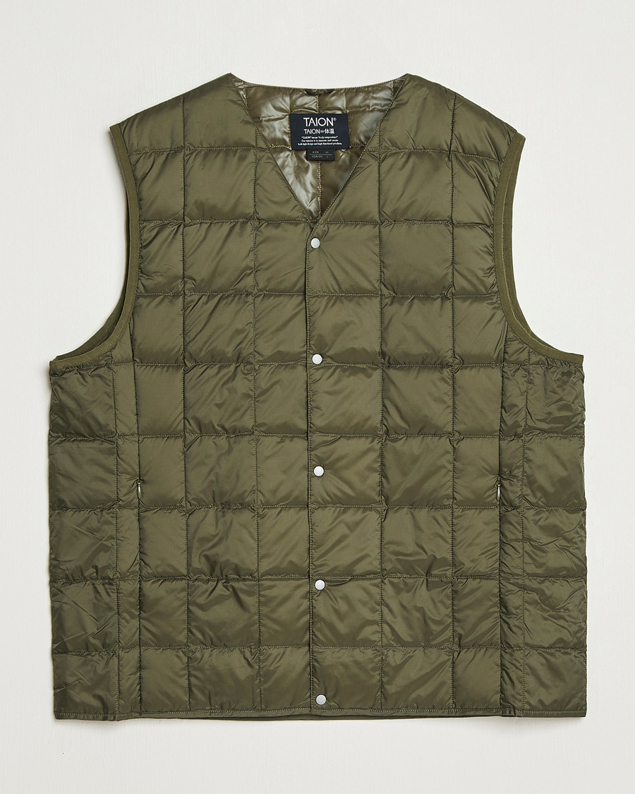 Men | Gilets | TAION | V-Neck Lightweight Down Vest Dark Olive
