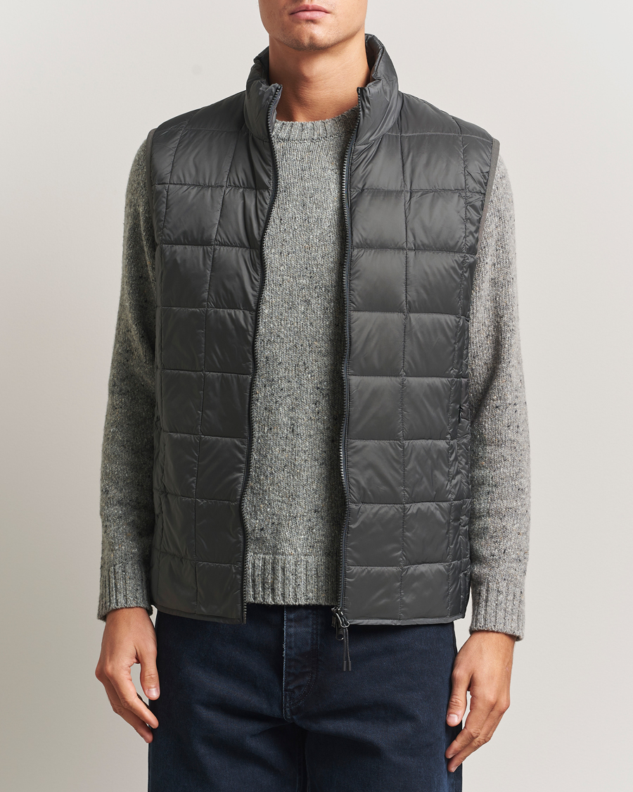 TAION High Neck Full Zip Lightweight Down Vest Dark Grey at
