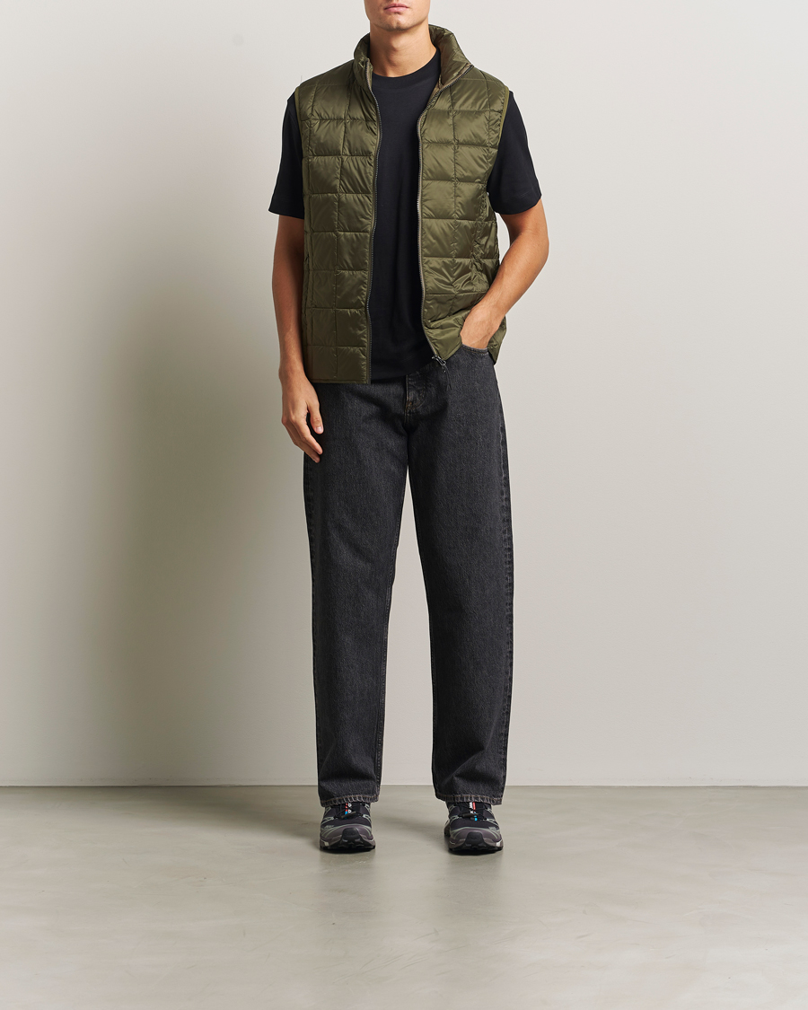 Men | Gilets | TAION | High Neck Full Zip Lightweight Down Vest Dark Olive