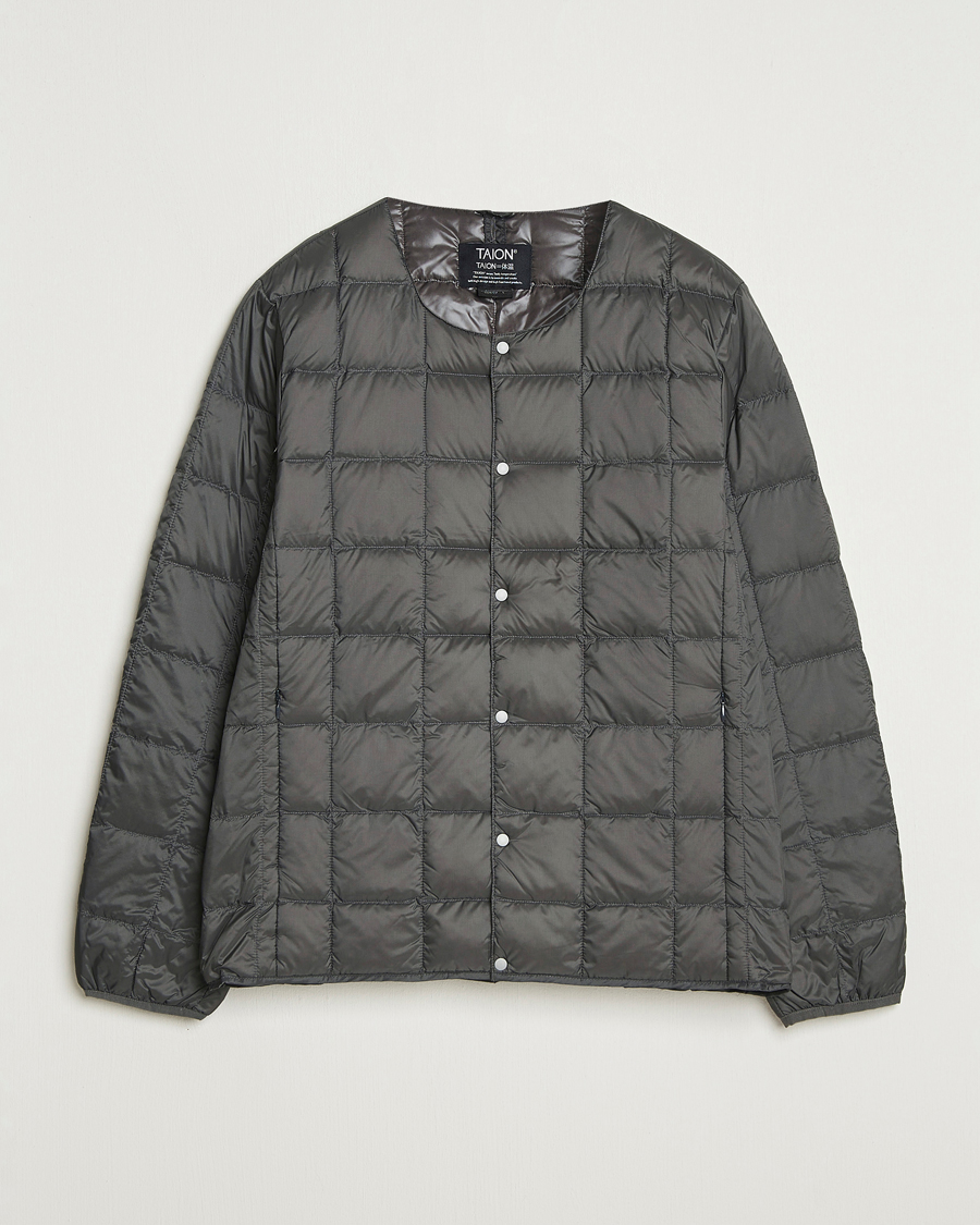 Men | Coats & Jackets | TAION | Crew Neck Button Down Jacket Dark Grey
