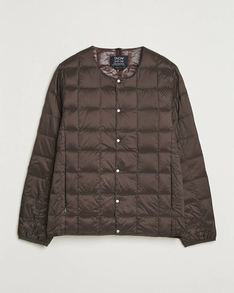 Men | Coats & Jackets | TAION | Crew Neck Button Down Jacket Dark Choco