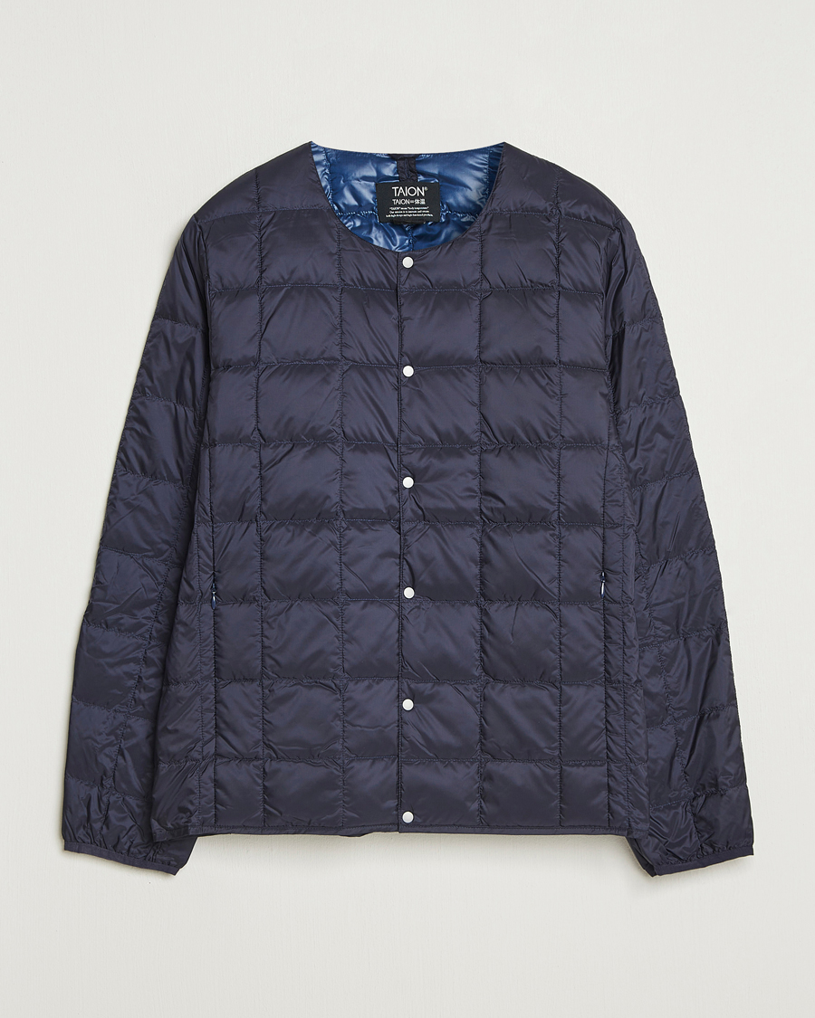 Men | Coats & Jackets | TAION | Crew Neck Button Down Jacket Navy