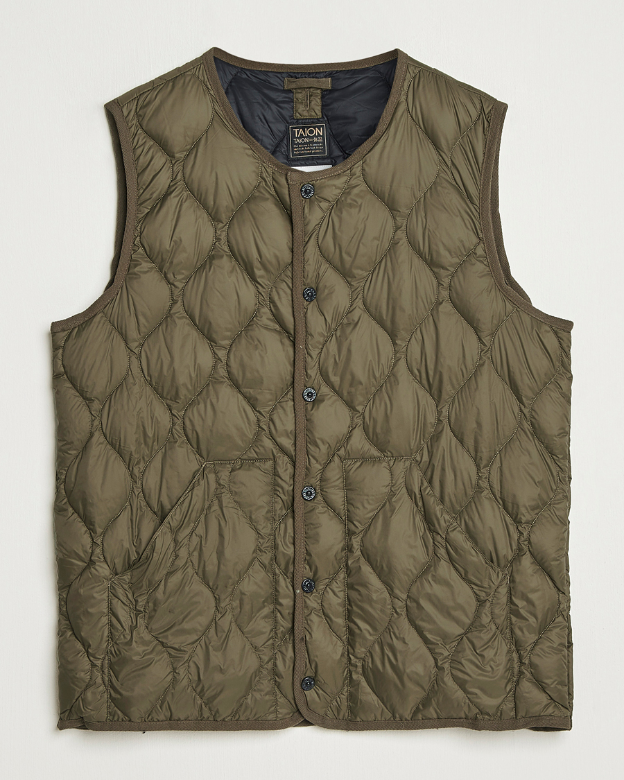 Men | Gilets | TAION | Military Crew Neck Down Vest Dark Olive