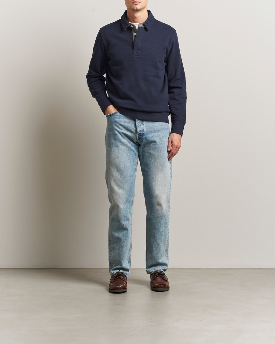 トップス C.E cavempt BLEACHD RIB LONG SLEEVE POLO Men's Coppitt Long Sleeve Weekend Polo | Periwinkle UPF 50+