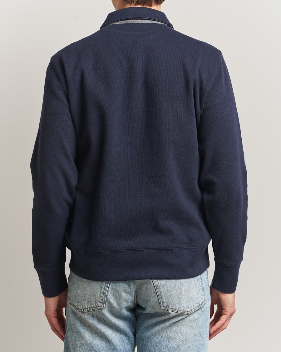 Men | Polo Shirts | Gant | Light Sacker Rib Long Sleeve Polo Evening Blue