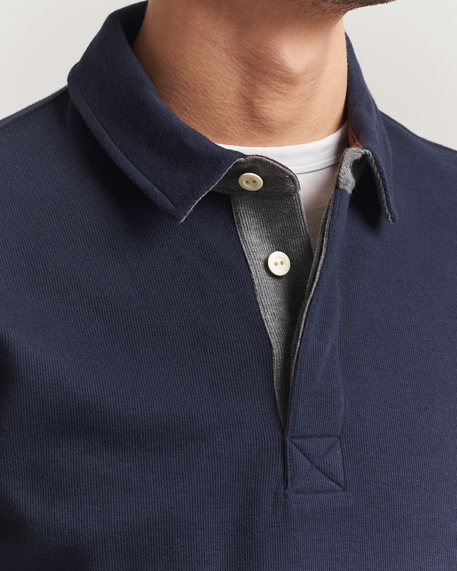 Men | Polo Shirts | Gant | Light Sacker Rib Long Sleeve Polo Evening Blue