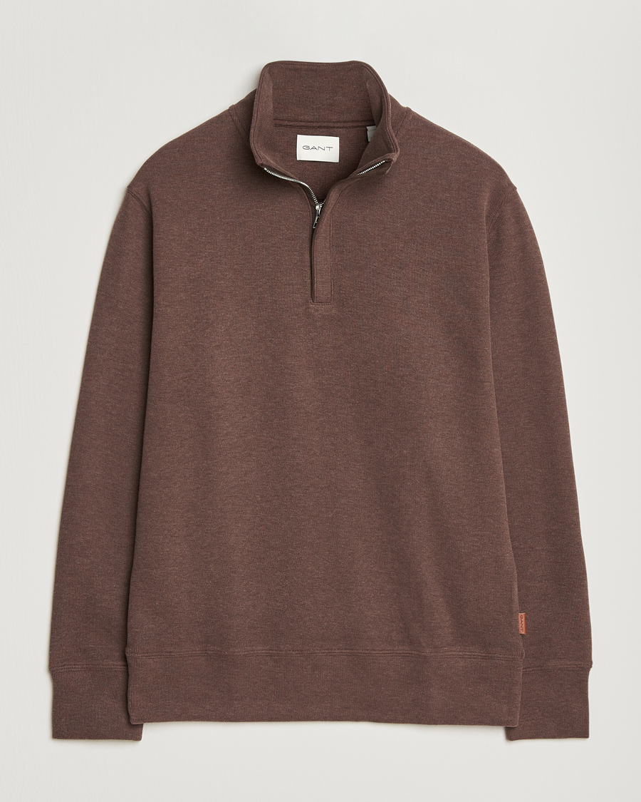 Men | Sweaters & Knitwear | Gant | Light Sacker Rib Half Zip Dark Brown Melange