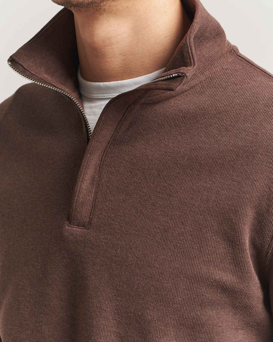 Men | Sweaters & Knitwear | Gant | Light Sacker Rib Half Zip Dark Brown Melange