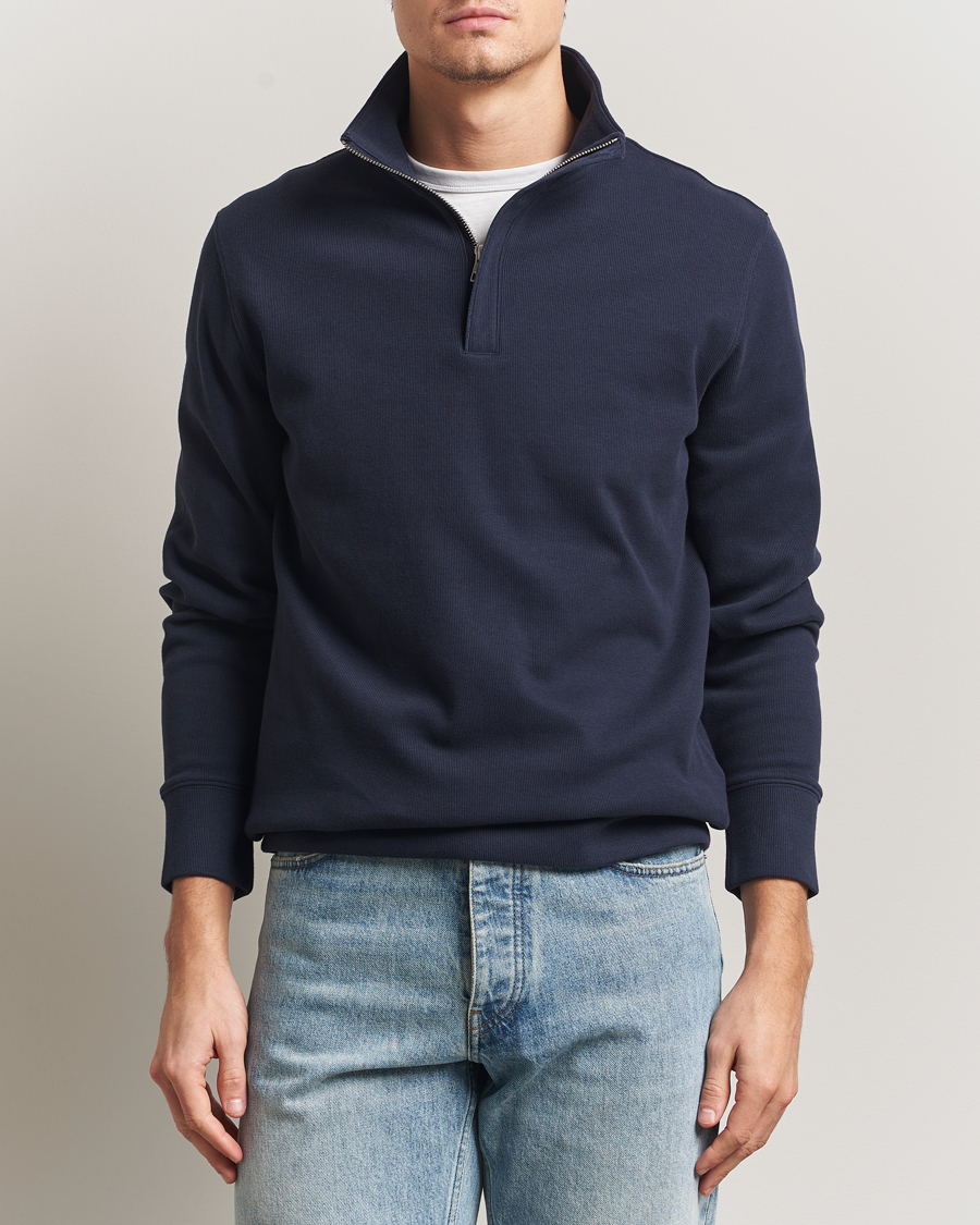 Men | Sweaters & Knitwear | Gant | Light Sacker Rib Half Zip Evening Blue