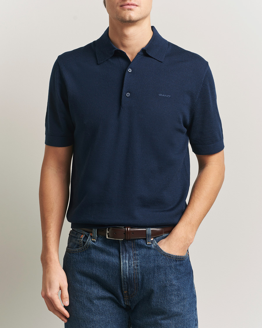 Men | Polo Shirts | GANT | Extrafine Merino Polo Marine