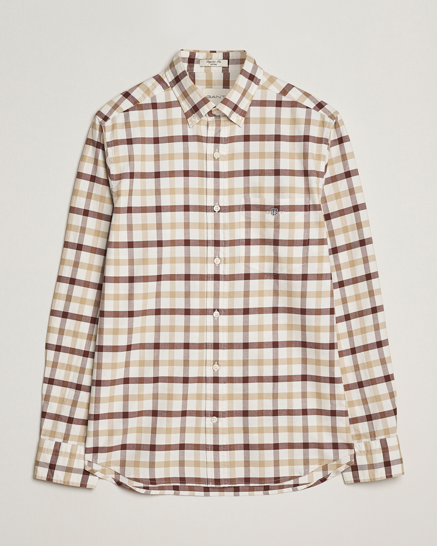 Men | Shirts | GANT | Regular Fit Oxford Checked Shirt Mahogany Brown