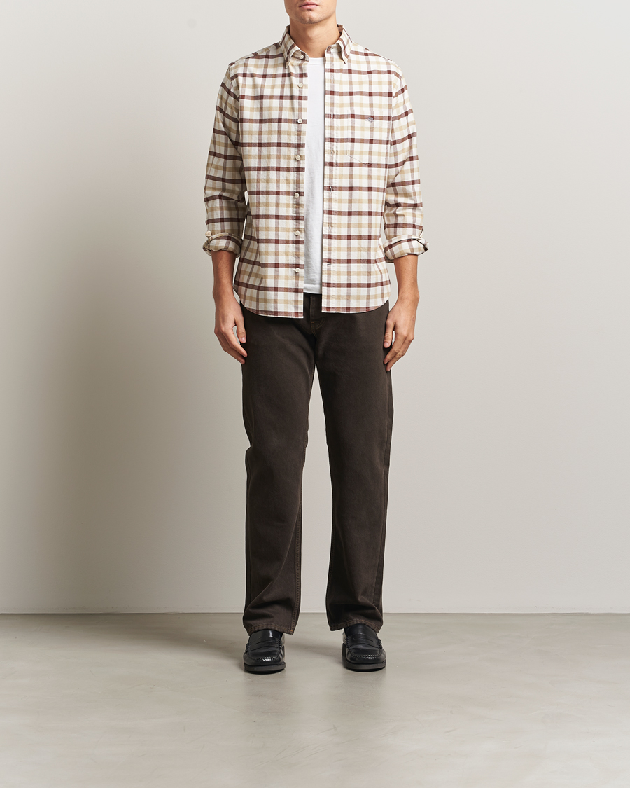 Men | Shirts | GANT | Regular Fit Oxford Checked Shirt Mahogany Brown