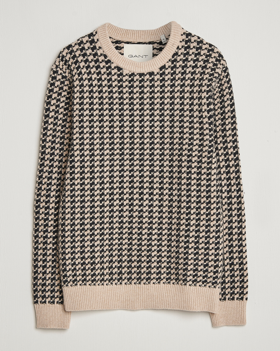 Men | Sweaters & Knitwear | GANT | Two Tone Textured Knitted Crew Neck Charcoal