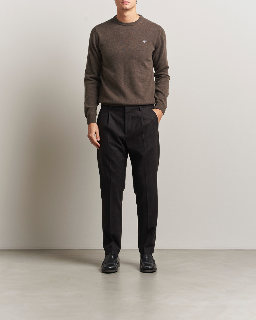 Men | Sweaters & Knitwear | GANT | Superfine Lambswool Crew Neck Seawood Melange