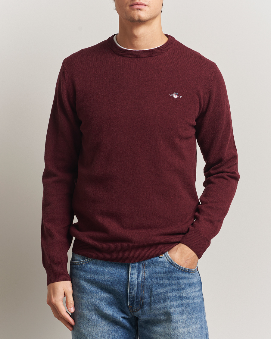 Men | Sweaters & Knitwear | Gant | Superfine Lambswool Crew Neck Bordeaux Melange