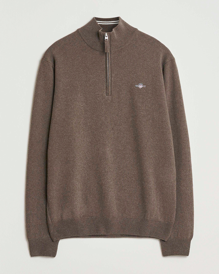 Men | Sweaters & Knitwear | GANT | Superfine Lambswool Half Zip Seawood Melange