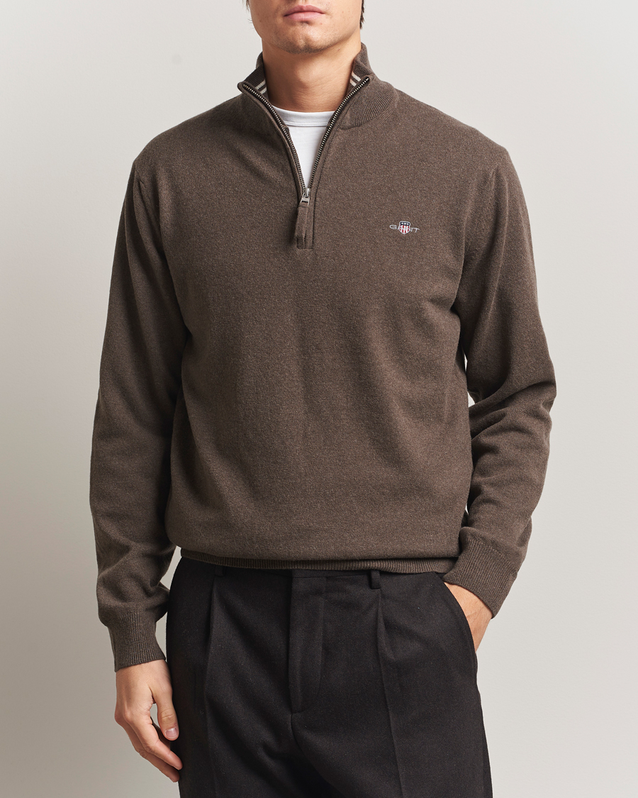 シェリン・バーガンディ セーター GANT Superfine Lambswool Half Zip Seawood Melange at CareOfCarl.com