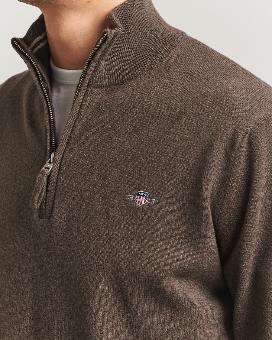 Men | Sweaters & Knitwear | GANT | Superfine Lambswool Half Zip Seawood Melange