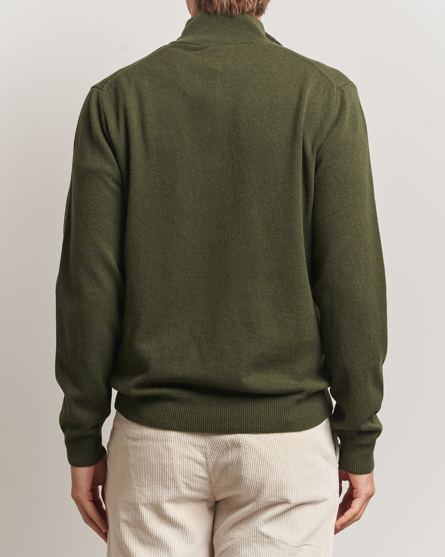 Men | Sweaters & Knitwear | GANT | Superfine Lambswool Half Zip Khaki Green Melange