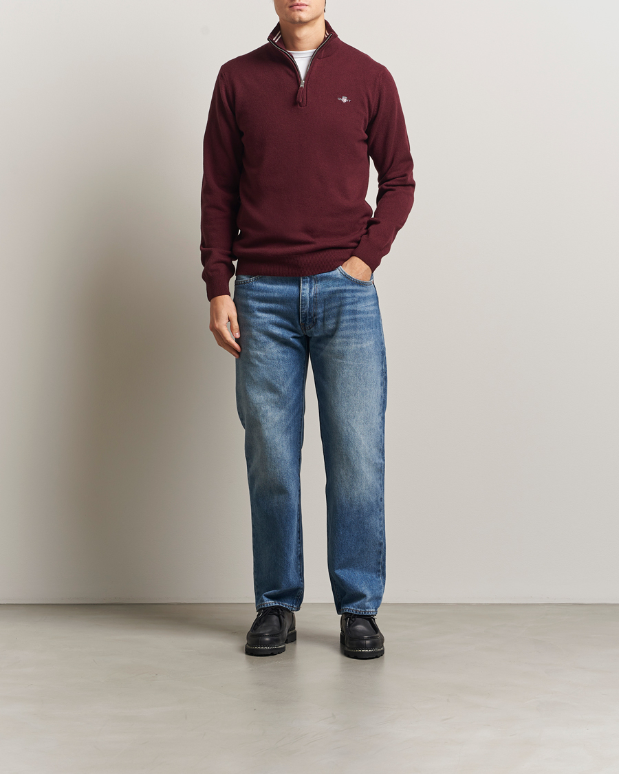 Men | Sweaters & Knitwear | GANT | Superfine Lambswool Half Zip Bordeaux Melange